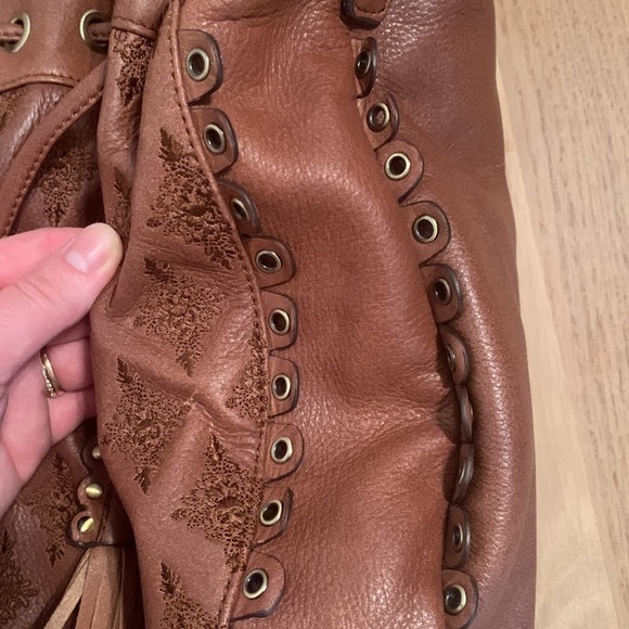 ISABELLA Fiore Brown Leather Embroidered Satchel Crossbody Shoulder Bag Purse - Picture 7 of 16